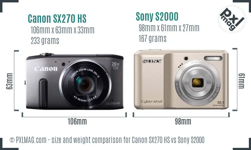 Canon SX270 HS vs Sony S2000 size comparison