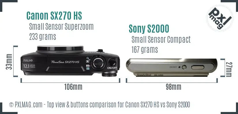 Canon SX270 HS vs Sony S2000 top view buttons comparison