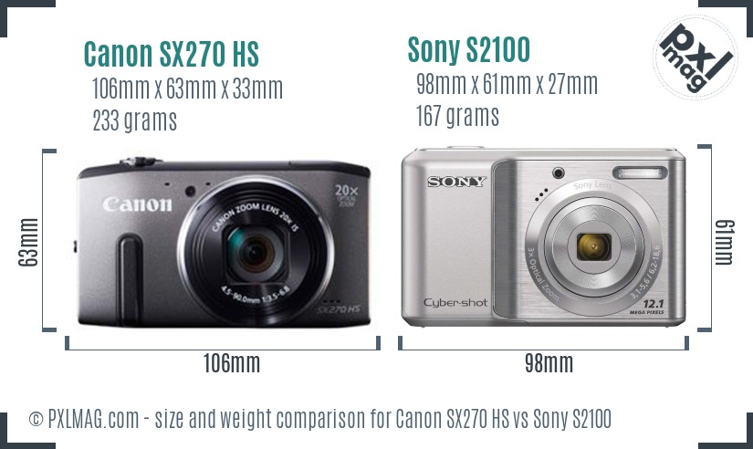Canon SX270 HS vs Sony S2100 size comparison Canon SX270 HS vs Sony S2100 size comparison