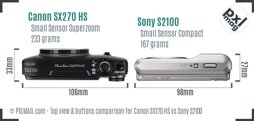 Canon SX270 HS vs Sony S2100 top view buttons comparison