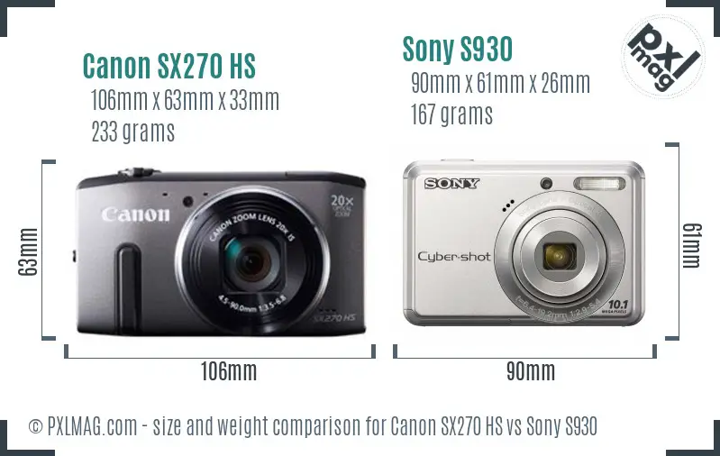 Canon SX270 HS vs Sony S930 size comparison