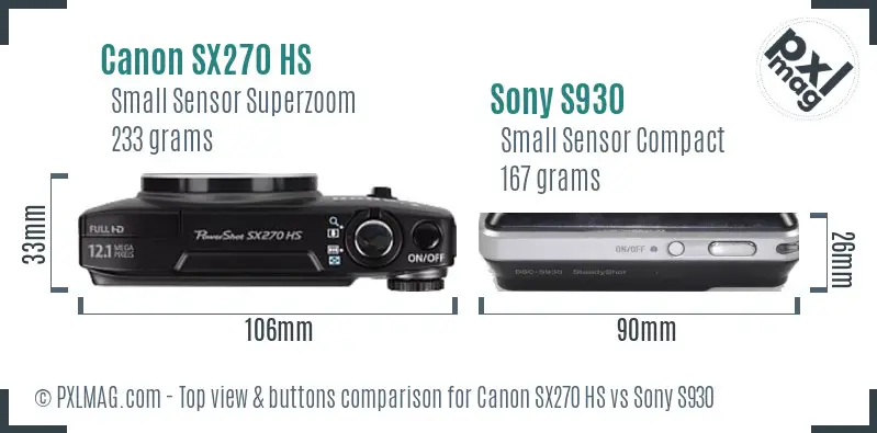 Canon SX270 HS vs Sony S930 top view buttons comparison