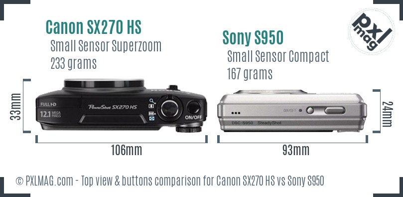 Canon SX270 HS vs Sony S950 top view buttons comparison