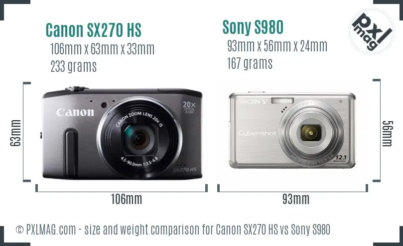 Canon SX270 HS vs Sony S980 size comparison