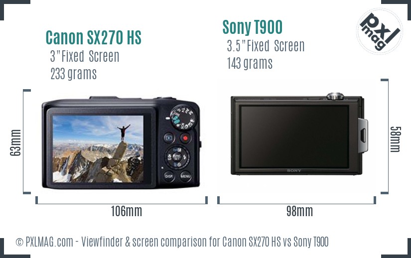 Canon SX270 HS vs Sony T900 Screen and Viewfinder comparison
