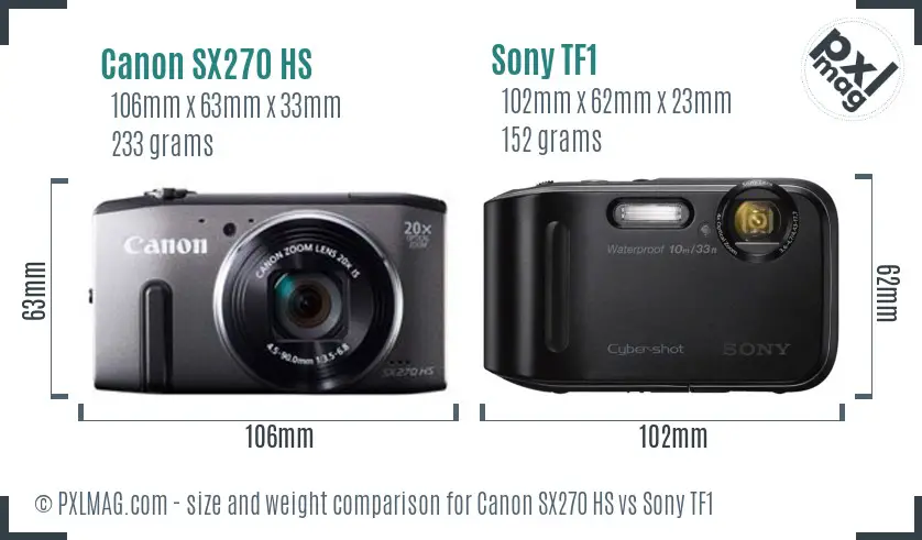 Canon SX270 HS vs Sony TF1 size comparison