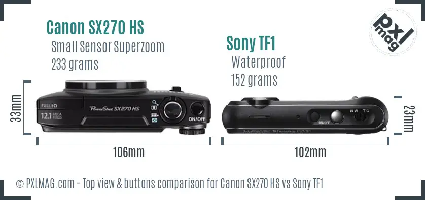 Canon SX270 HS vs Sony TF1 top view buttons comparison