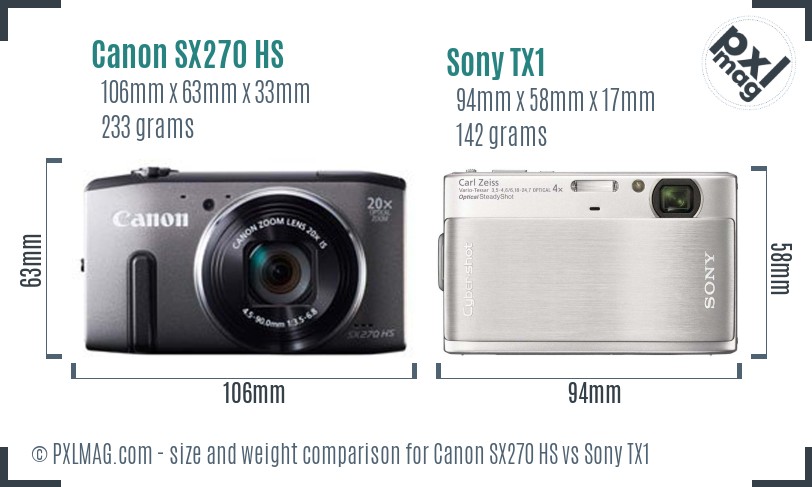 Canon SX270 HS vs Sony TX1 size comparison