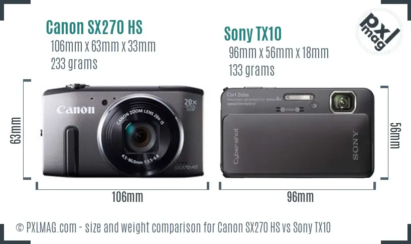 Canon SX270 HS vs Sony TX10 size comparison