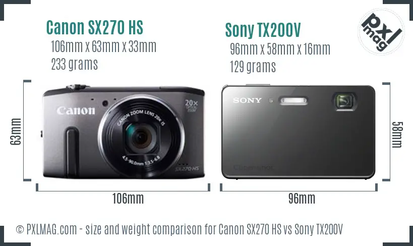 Canon SX270 HS vs Sony TX200V size comparison