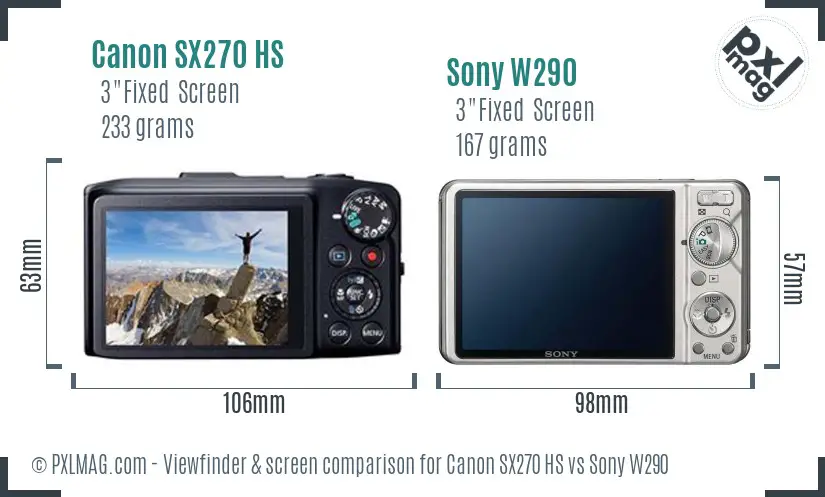 Canon SX270 HS vs Sony W290 Screen and Viewfinder comparison