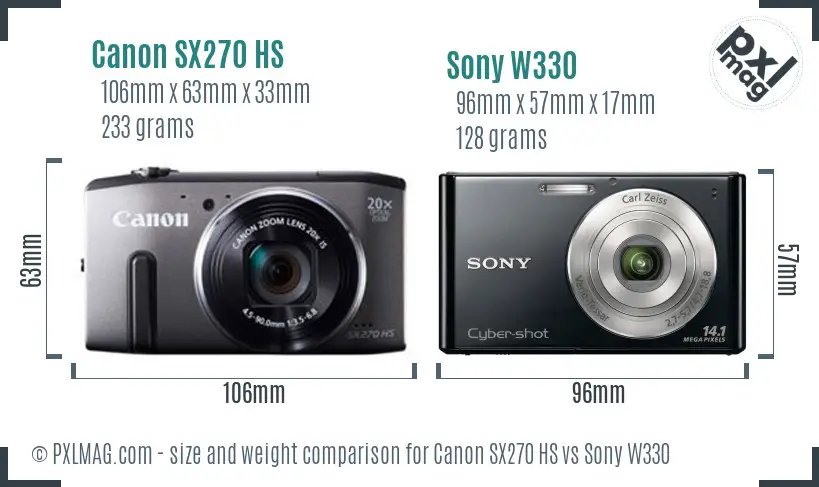 Canon SX270 HS vs Sony W330 size comparison Canon SX270 HS vs Sony W330 size comparison