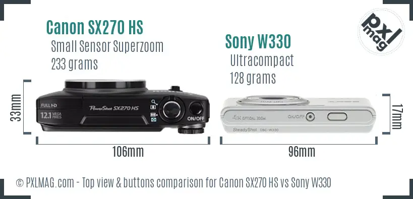 Canon SX270 HS vs Sony W330 top view buttons comparison Canon SX270 HS vs Sony W330 top view buttons comparison