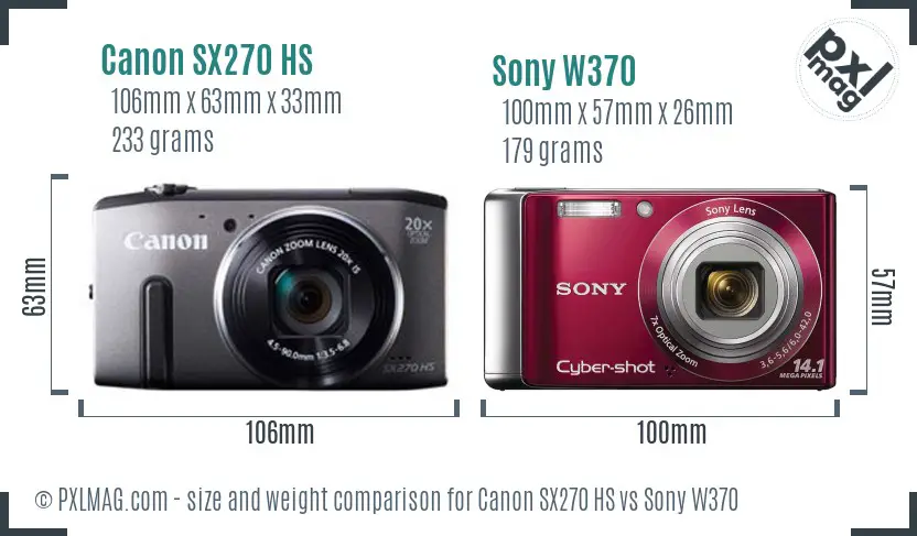 Canon SX270 HS vs Sony W370 size comparison