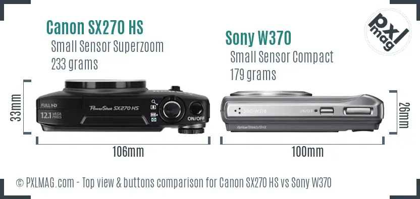 Canon SX270 HS vs Sony W370 top view buttons comparison