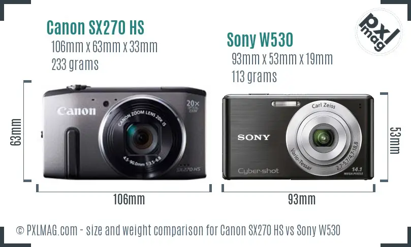 Canon SX270 HS vs Sony W530 size comparison Canon SX270 HS vs Sony W530 size comparison