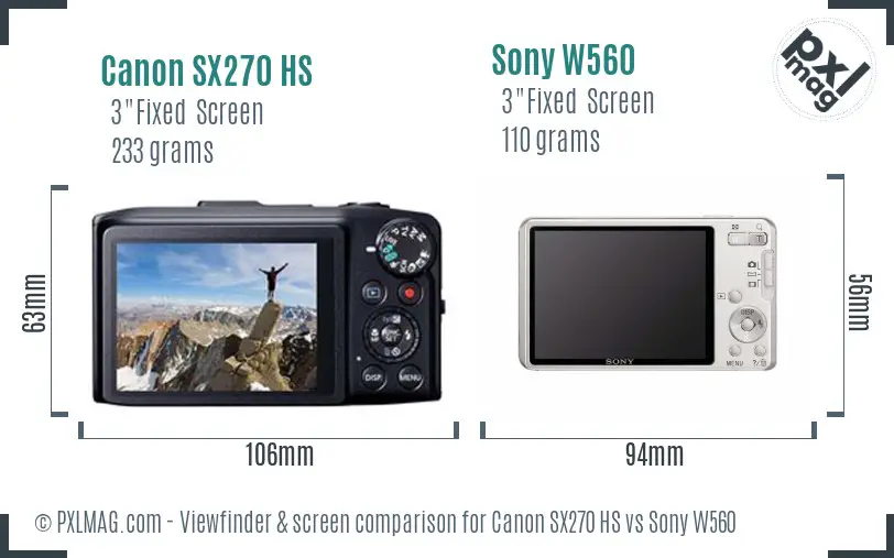 Canon SX270 HS vs Sony W560 Screen and Viewfinder comparison