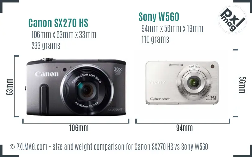 Canon SX270 HS vs Sony W560 size comparison