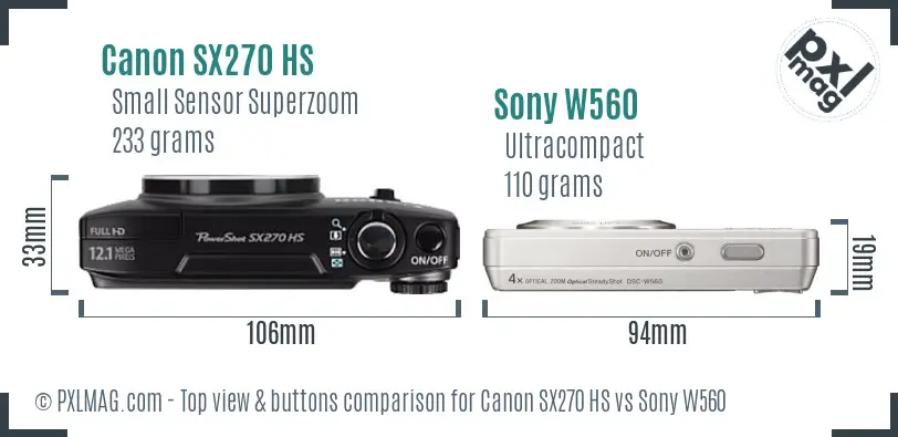 Canon SX270 HS vs Sony W560 top view buttons comparison