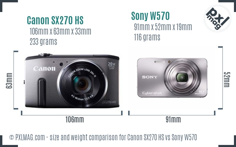 Canon SX270 HS vs Sony W570 size comparison