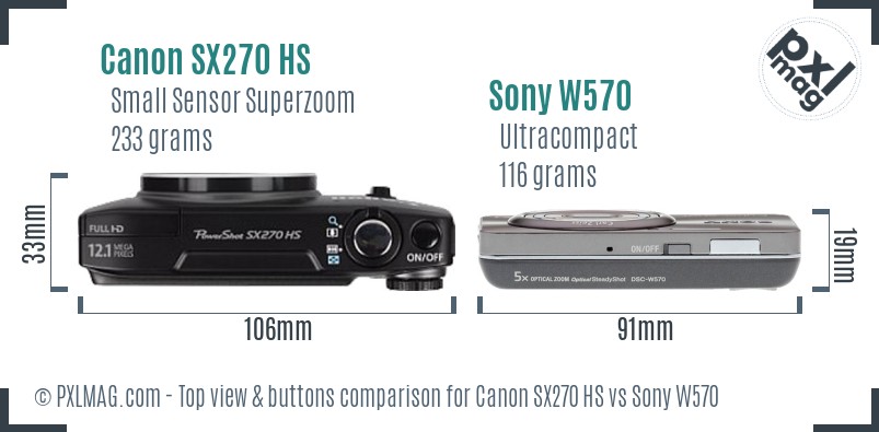 Canon SX270 HS vs Sony W570 top view buttons comparison