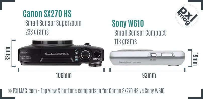 Canon SX270 HS vs Sony W610 top view buttons comparison