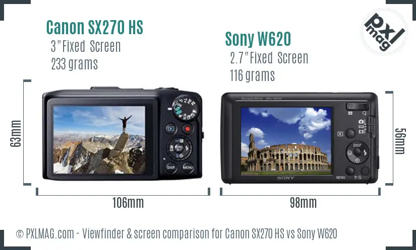 Canon SX270 HS vs Sony W620 Screen and Viewfinder comparison