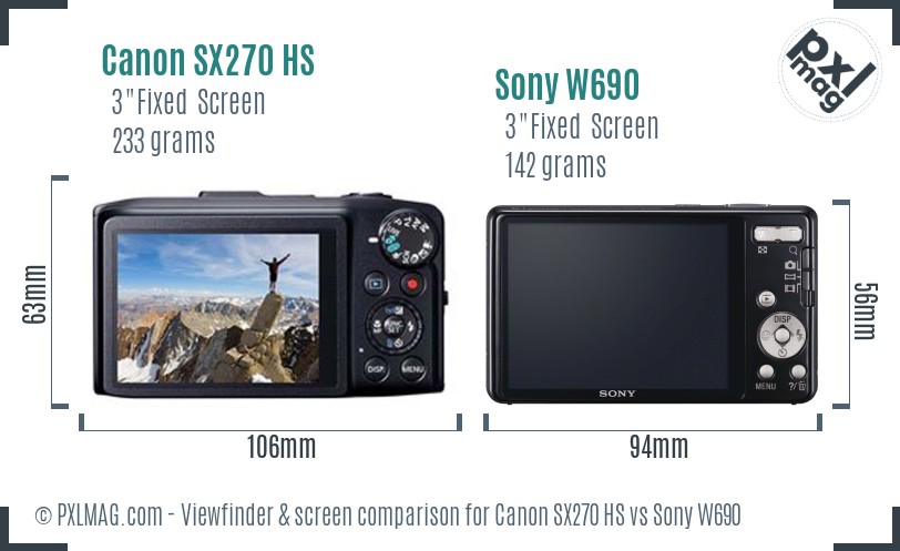 Canon SX270 HS vs Sony W690 Screen and Viewfinder comparison