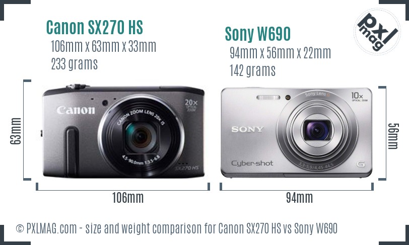 Canon SX270 HS vs Sony W690 size comparison