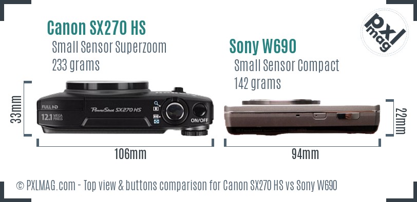 Canon SX270 HS vs Sony W690 top view buttons comparison