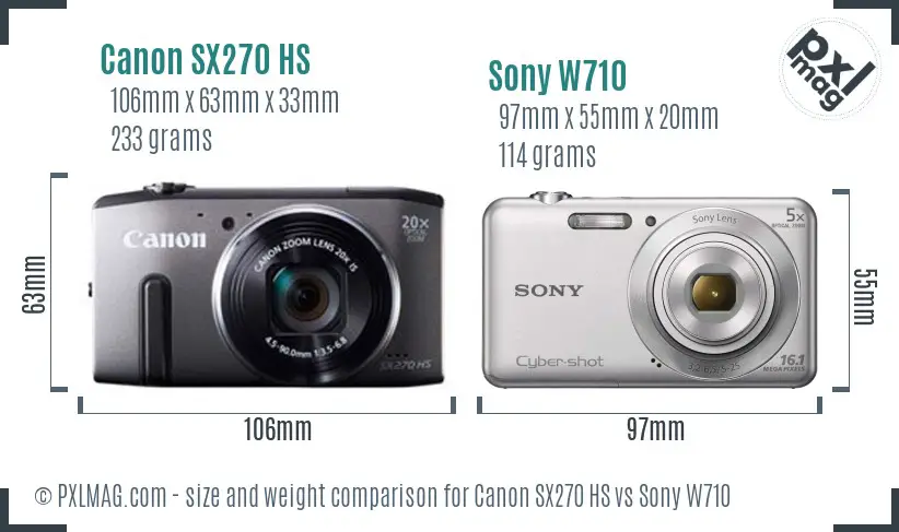 Canon SX270 HS vs Sony W710 size comparison