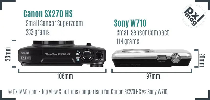 Canon SX270 HS vs Sony W710 top view buttons comparison