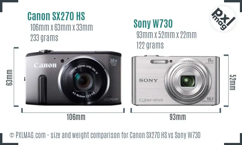 Canon SX270 HS vs Sony W730 size comparison