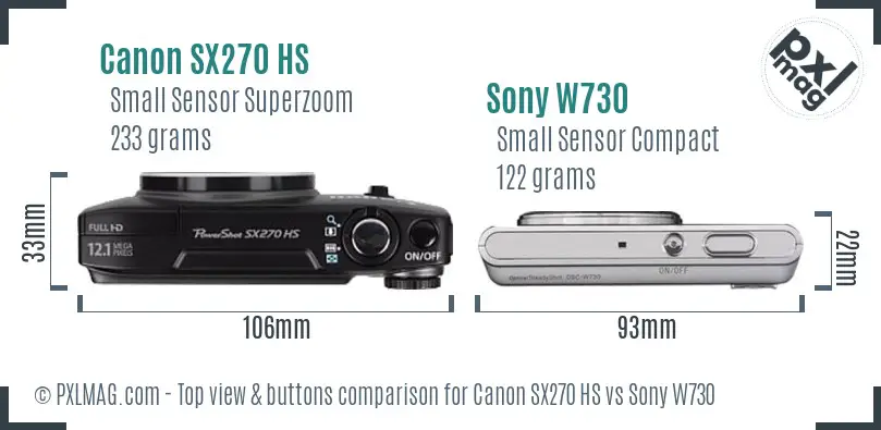 Canon SX270 HS vs Sony W730 top view buttons comparison