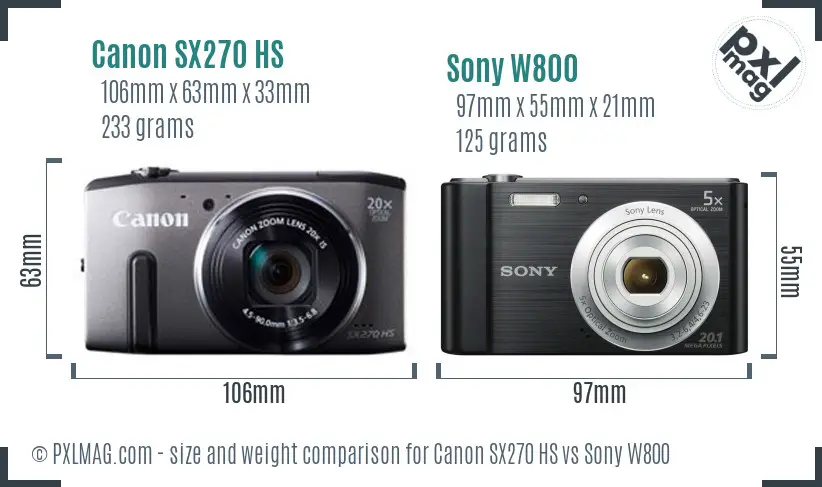 Canon SX270 HS vs Sony W800 size comparison