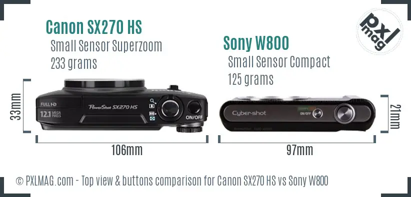 Canon SX270 HS vs Sony W800 top view buttons comparison