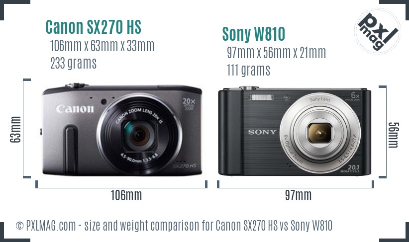 Canon SX270 HS vs Sony W810 size comparison