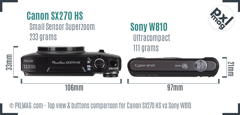 Canon SX270 HS vs Sony W810 top view buttons comparison