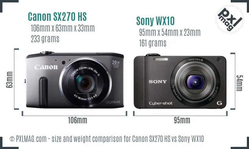 Canon SX270 HS vs Sony WX10 size comparison