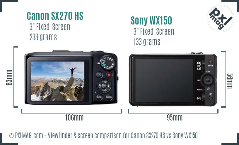 Canon SX270 HS vs Sony WX150 Screen and Viewfinder comparison