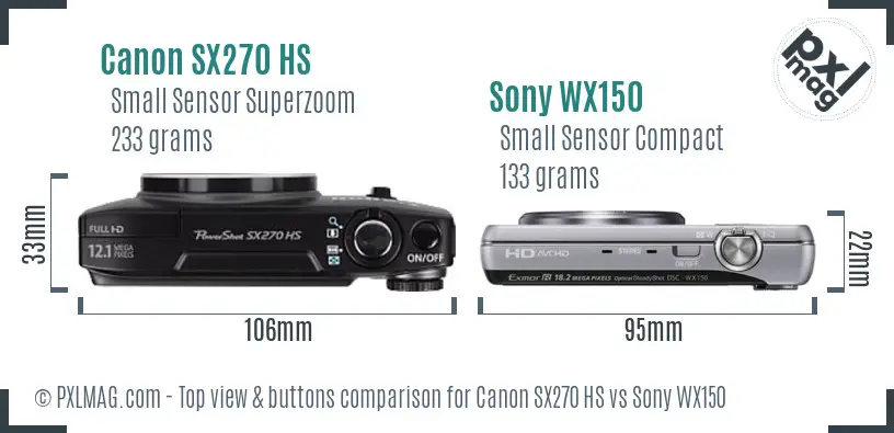 Canon SX270 HS vs Sony WX150 top view buttons comparison
