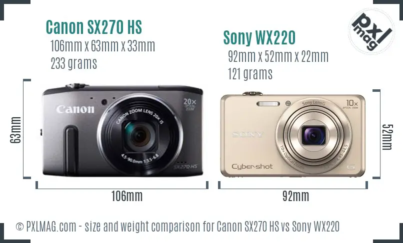 Canon SX270 HS vs Sony WX220 size comparison