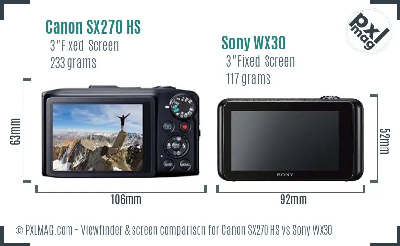 Canon SX270 HS vs Sony WX30 Screen and Viewfinder comparison