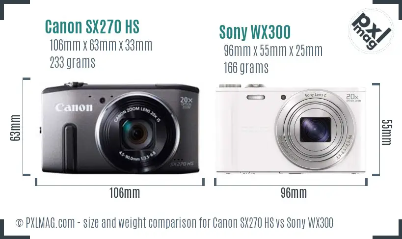 Canon SX270 HS vs Sony WX300 size comparison Canon SX270 HS vs Sony WX300 size comparison