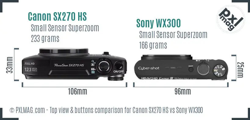 Canon SX270 HS vs Sony WX300 top view buttons comparison Canon SX270 HS vs Sony WX300 top view buttons comparison