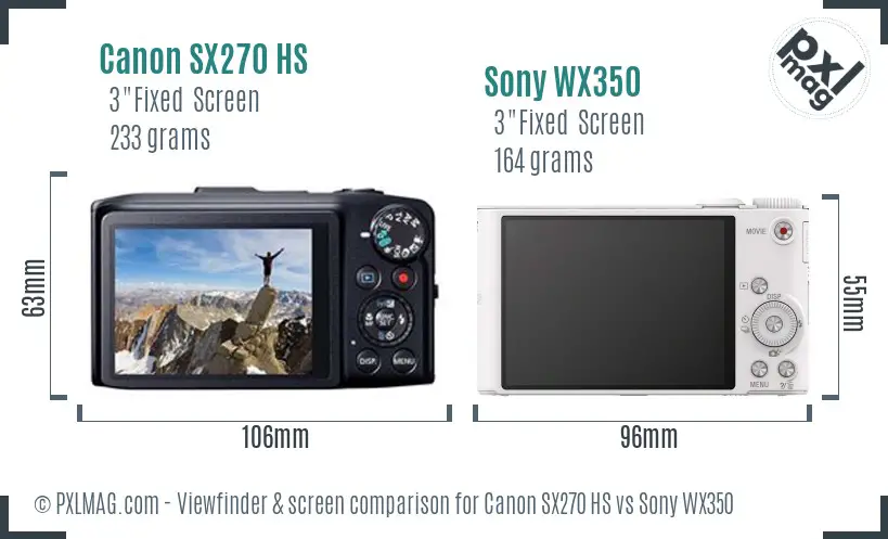 Canon SX270 HS vs Sony WX350 Screen and Viewfinder comparison