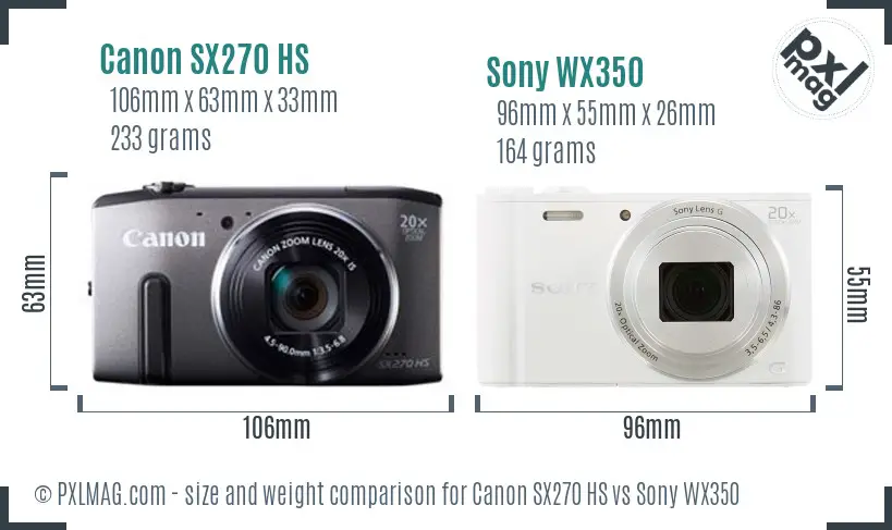 Canon SX270 HS vs Sony WX350 size comparison