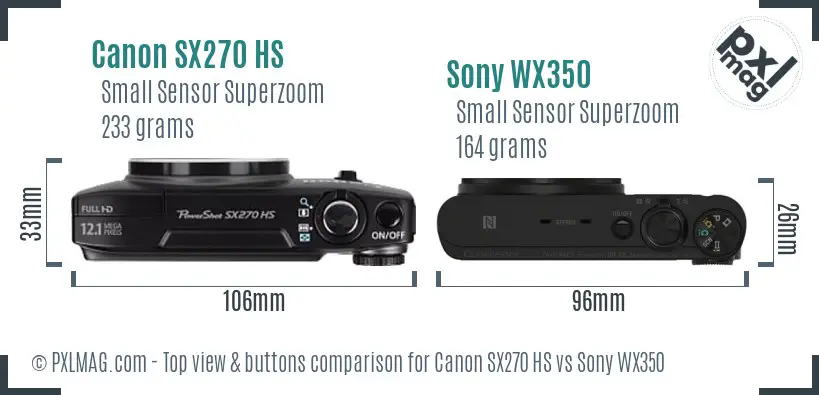 Canon SX270 HS vs Sony WX350 top view buttons comparison