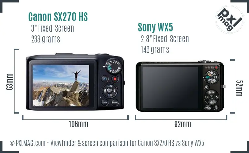 Canon SX270 HS vs Sony WX5 Screen and Viewfinder comparison