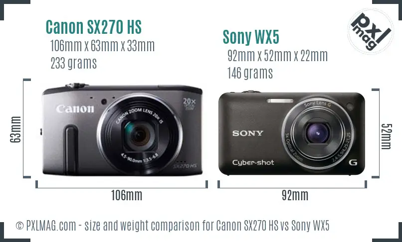 Canon SX270 HS vs Sony WX5 size comparison Canon SX270 HS vs Sony WX5 size comparison